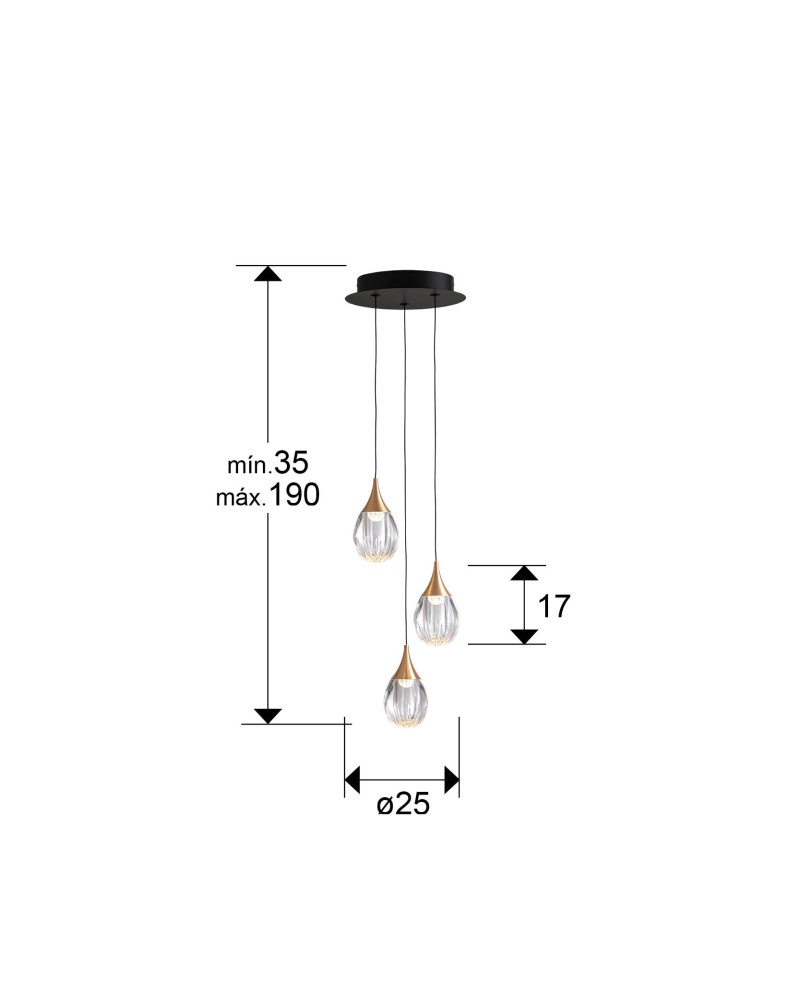 CORINA- LAMPARA 3L NEGRO-COBRE